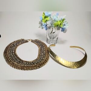 2 Lot Gold Rhinestone Bib Necklace & Gold Choker